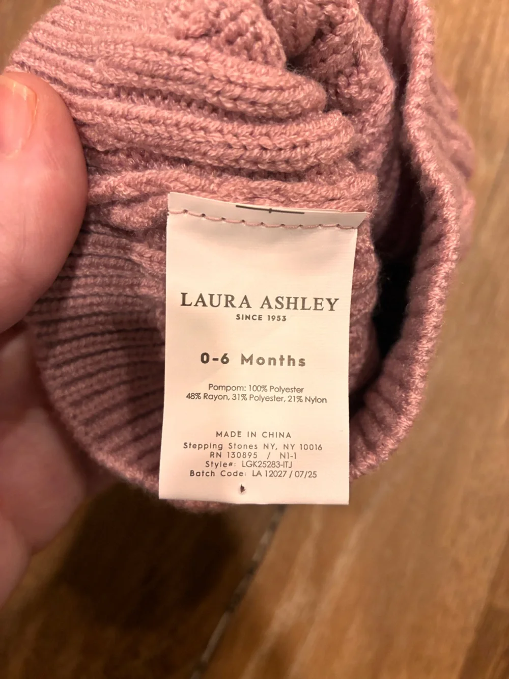 Laura Ashley Muted Pink Knit Hat Winter Baby Accessories 0-6m